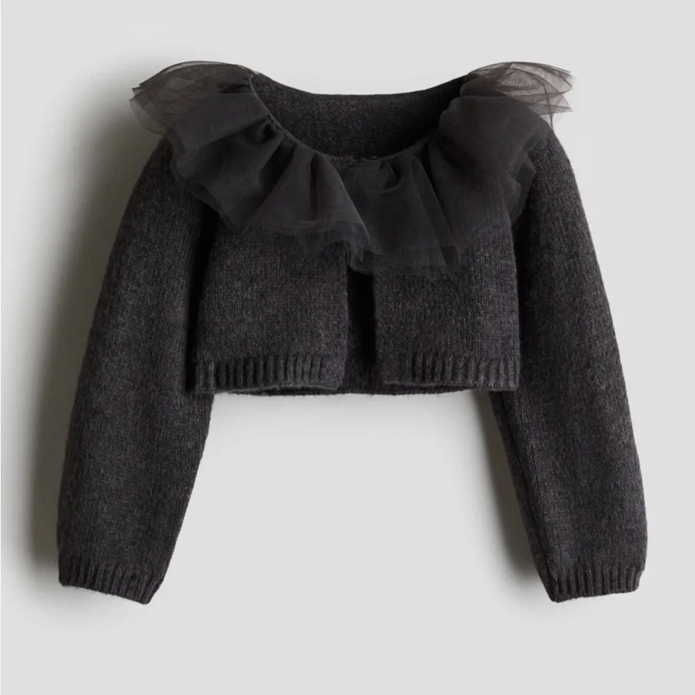 H&M - TULLE-COLLARED Cropped CARDIGAN
